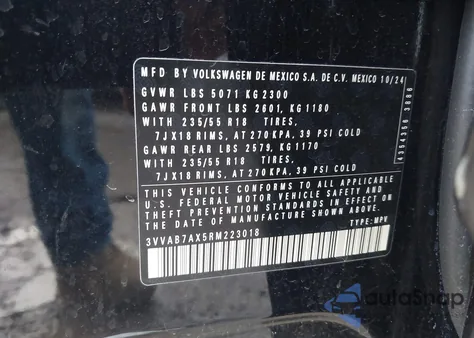 2024 Volkswagen Tiguan 2.0T Wolfsburg Edition z USA, uszkodzony, nr VIN 3VVAB7AX5RM223018